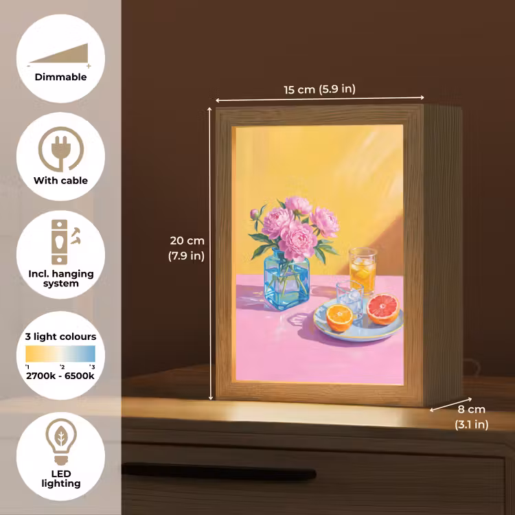 Table Lamp - Flowers - Pink - Modern - Bloemen - Roze - Modern Light Box met kabel (Tafellamp) klein