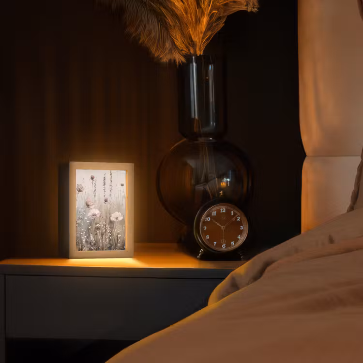 Bloemen - Roze - Modern - Beige Light Box met kabel (Tafellamp) klein -sfeer1
