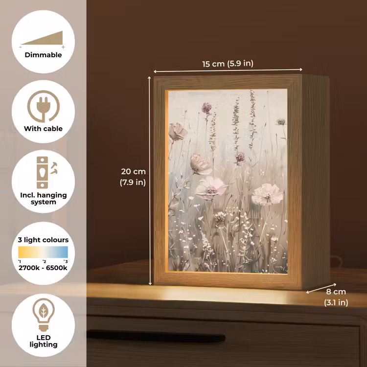 Bloemen - Roze - Modern - Beige Light Box met kabel (Tafellamp) klein -USP_EN