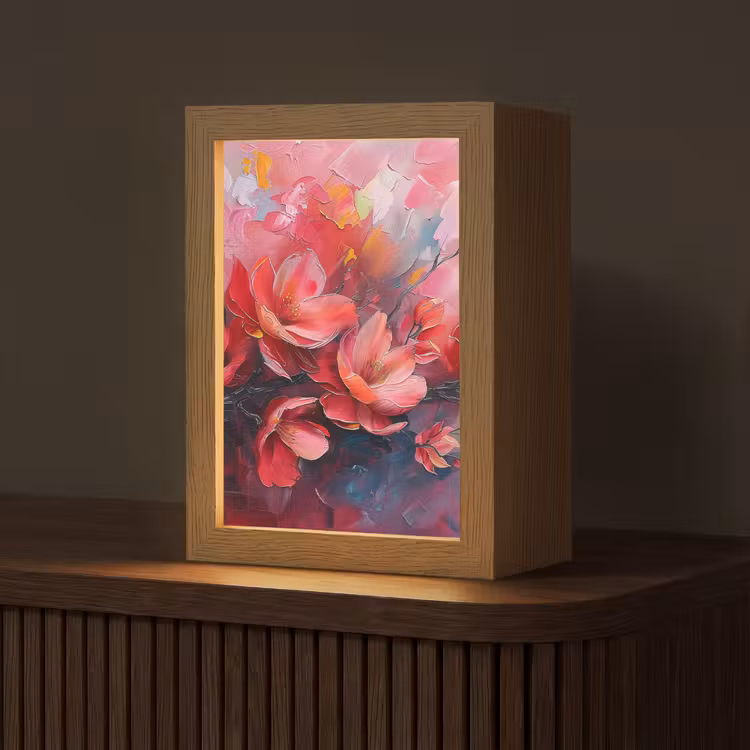 Bloemen - Roze - Natuur- Kunst - Abstract Light Box met kabel (Tafellamp) klein -z3d_website