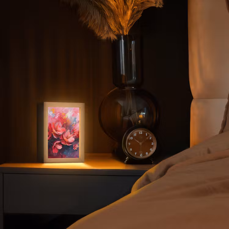 Bloemen - Roze - Natuur- Kunst - Abstract Light Box met kabel (Tafellamp) klein -sfeer1