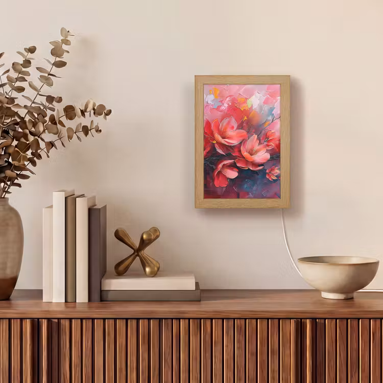 Bloemen - Roze - Natuur- Kunst - Abstract Light Box met kabel (Tafellamp) klein -sfeer2
