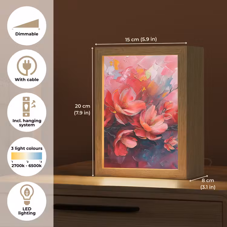 Bloemen - Roze - Natuur- Kunst - Abstract Light Box met kabel (Tafellamp) klein -USP_EN