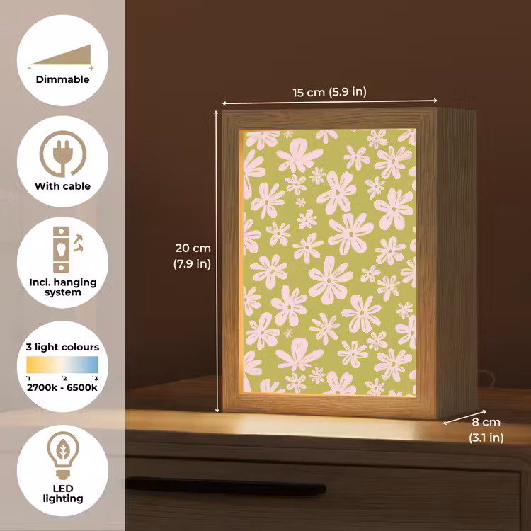 Bloemen - Roze - Getekend - Patroon Light Box met kabel (Tafellamp) klein -USP_EN