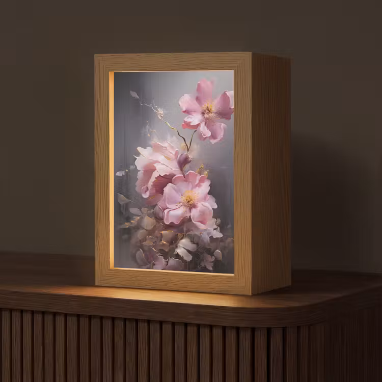 Bloemen - Roze - Stilleven - Kunst Light Box met kabel (Tafellamp) klein -z3d_website