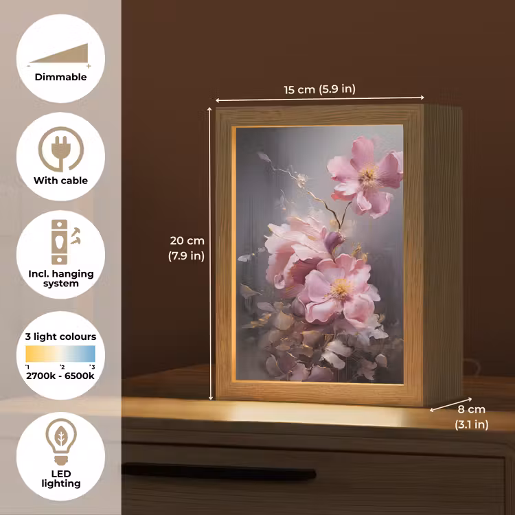 Bloemen - Roze - Stilleven - Kunst Light Box met kabel (Tafellamp) klein -USP_EN