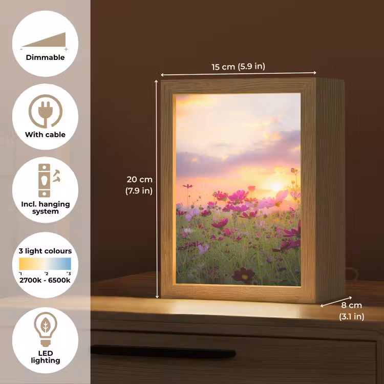 Bloemen - Roze - Zonsondergang - Natuur - Weide - Horizon Light Box met kabel (Tafellamp) klein -USP_EN