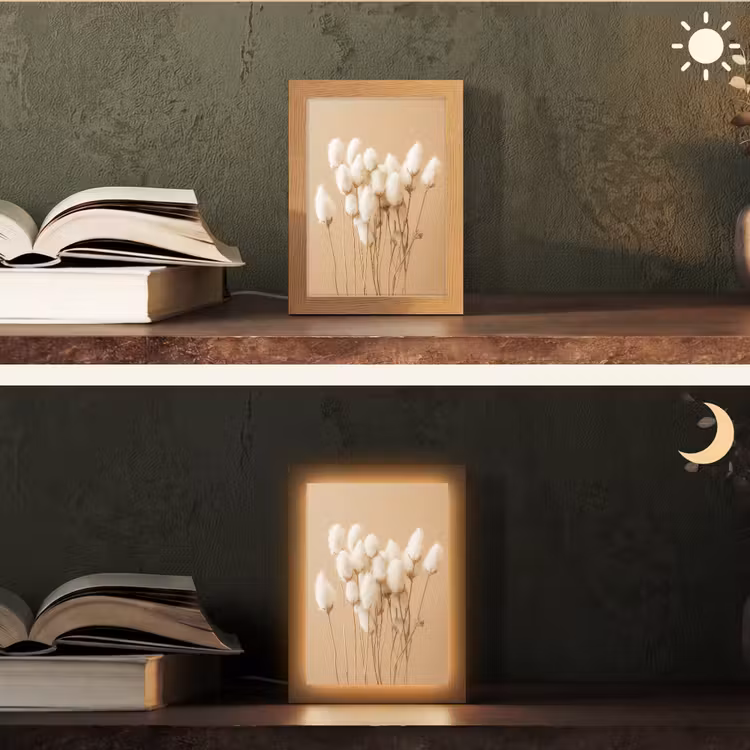 Bloemen - Planten - Bruin - Pastel Light Box met kabel (Tafellamp) klein -sfeer3