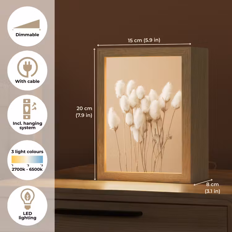 Bloemen - Planten - Bruin - Pastel Light Box met kabel (Tafellamp) klein -USP_EN