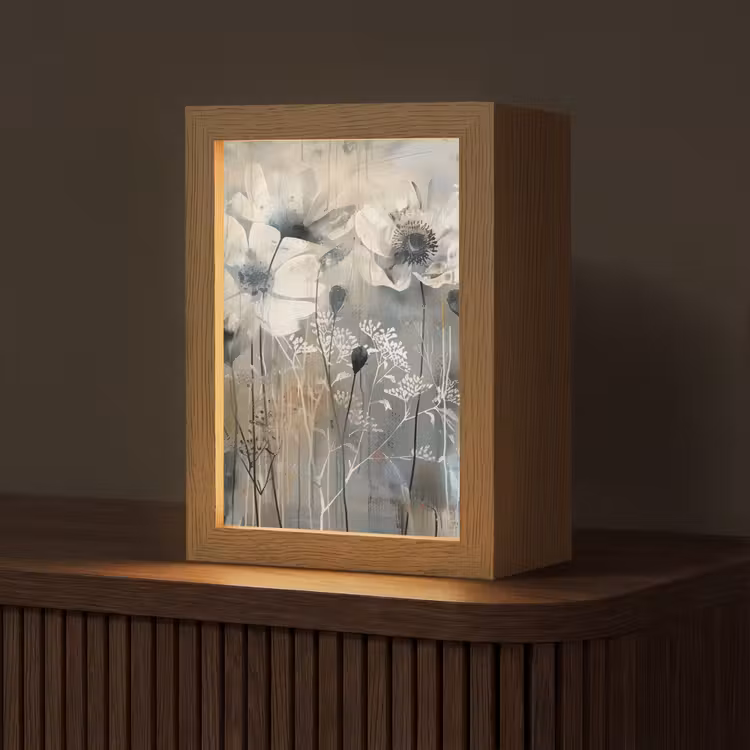 Bloemen - Planten - Grijs - Abstract Light Box met kabel (Tafellamp) klein -z3d_website