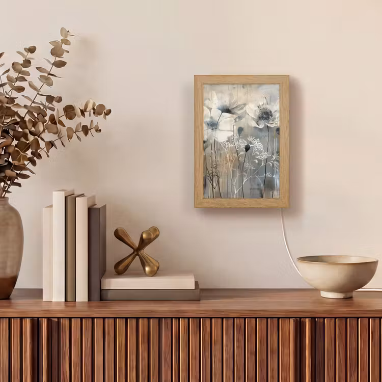 Bloemen - Planten - Grijs - Abstract Light Box met kabel (Tafellamp) klein -sfeer2