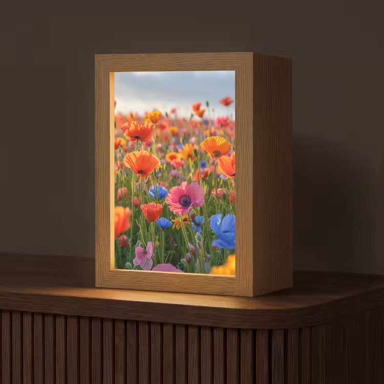 Bloemen - Klaprozen - Kleurrijk - Natuur Light Box met kabel (Tafellamp) klein -z3d_website