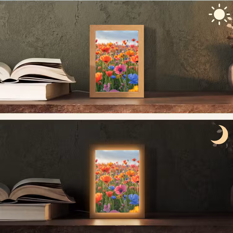 Bloemen - Klaprozen - Kleurrijk - Natuur Light Box met kabel (Tafellamp) klein -sfeer3