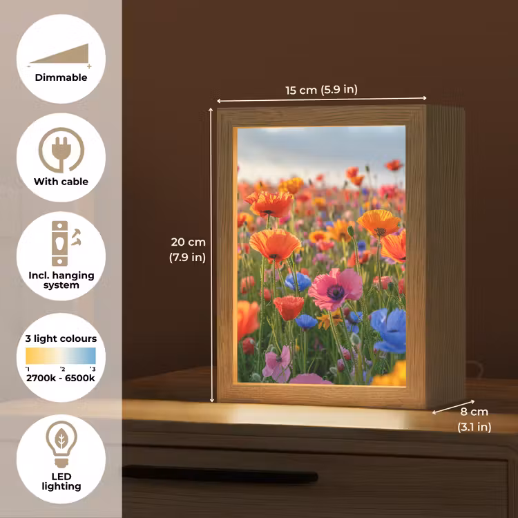 Bloemen - Klaprozen - Kleurrijk - Natuur Light Box met kabel (Tafellamp) klein -USP_EN