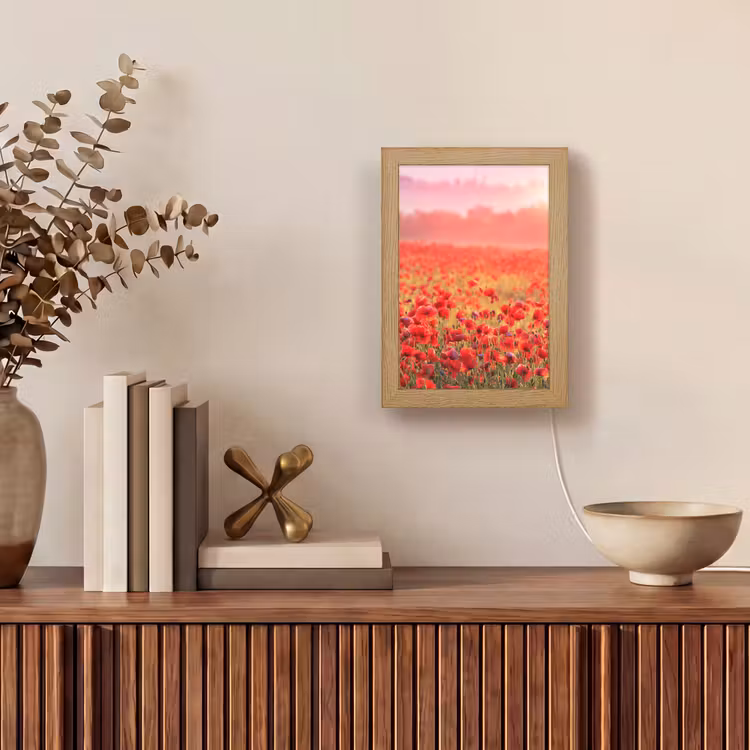 Bloemen - Klaprozen - Rood - Bloemenveld Light Box met kabel (Tafellamp) klein -sfeer2