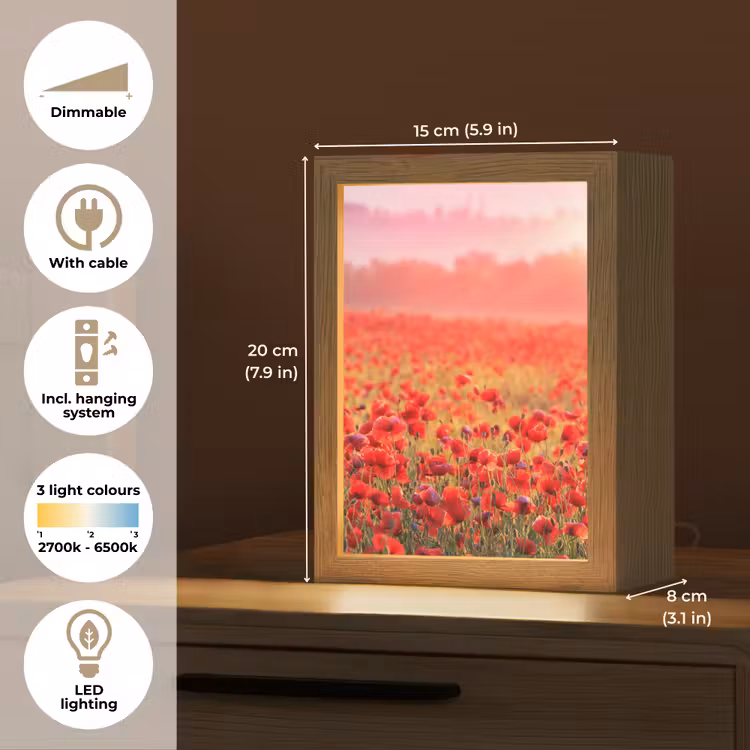 Bloemen - Klaprozen - Rood - Bloemenveld Light Box met kabel (Tafellamp) klein -USP_EN