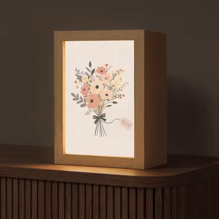 Bloemen - Quote - Beige - Lint Light Box met kabel (Tafellamp) klein -z3d_website
