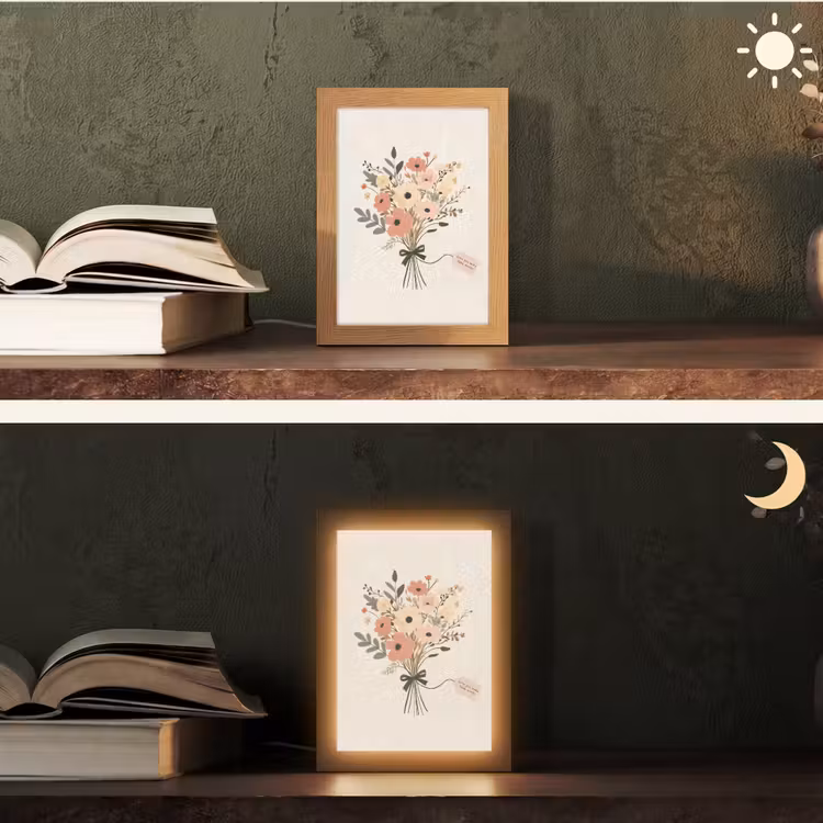 Bloemen - Quote - Beige - Lint Light Box met kabel (Tafellamp) klein -sfeer3
