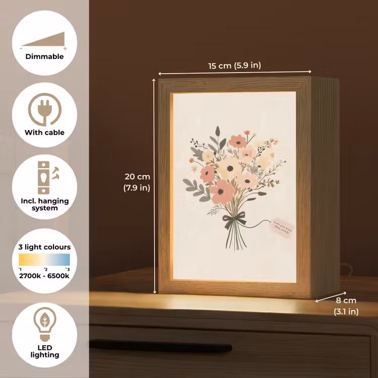 Bloemen - Quote - Beige - Lint Light Box met kabel (Tafellamp) klein -USP_EN