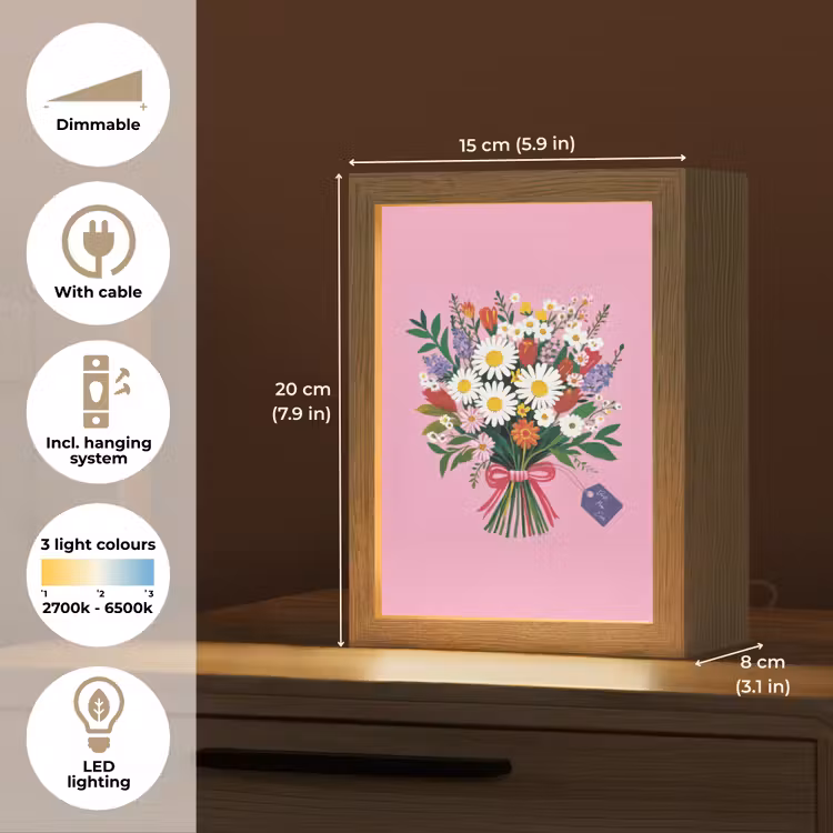 Bloemen - Quote - Kaartje - Kleurrijk Light Box met kabel (Tafellamp) klein -USP_EN