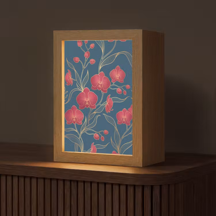 Table Lamp - Flowers - Red - Gold - Bloemen - Rood - Goud Light Box met kabel (Tafellamp) klein