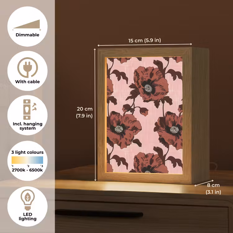 Bloemen - Retro - Rood Light Box met kabel (Tafellamp) klein 925 -USP_EN