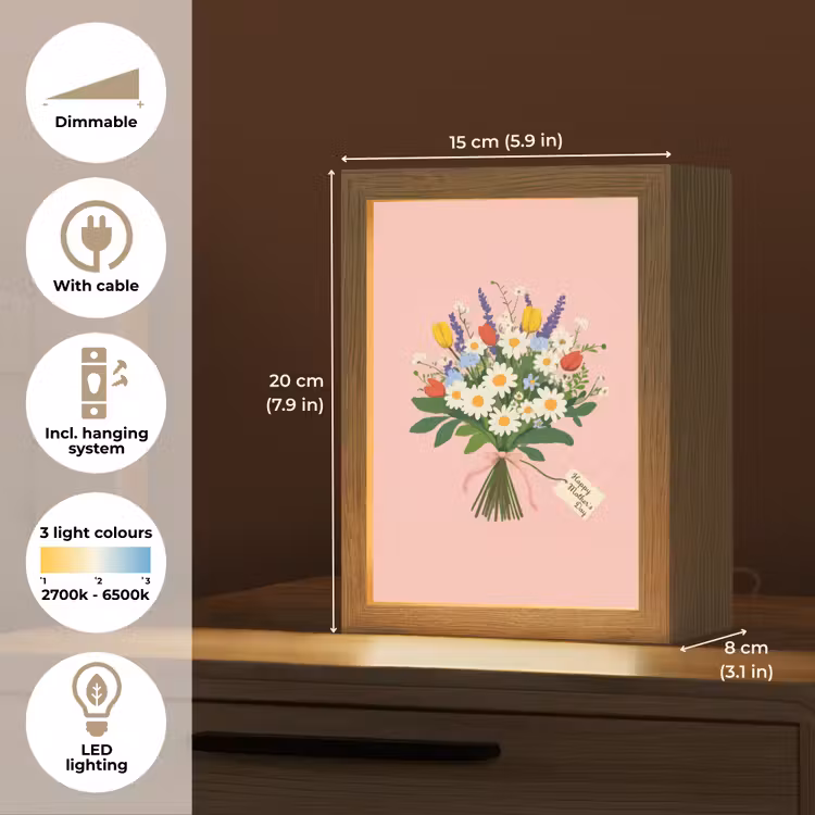 Bloemen - Lint - Kaartje Light Box met kabel (Tafellamp) klein -USP_EN