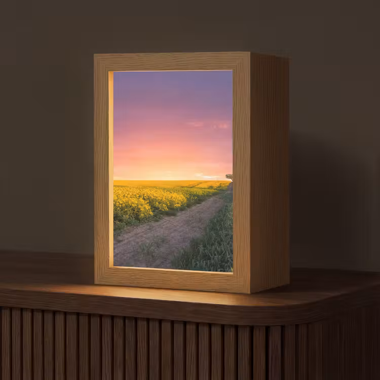 Bloemen - Weg - Lucht - Geel - Paars - Zonsondergang - Natuur Light Box met kabel (Tafellamp) klein -z3d_website