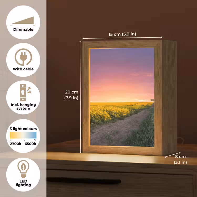 Bloemen - Weg - Lucht - Geel - Paars - Zonsondergang - Natuur Light Box met kabel (Tafellamp) klein -USP_EN