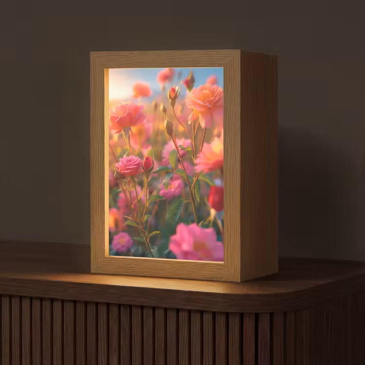 Bloemen - Rozen - Natuur - Roze - Bloem Light Box met kabel (Tafellamp) klein -z3d_website