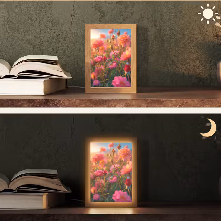 Bloemen - Rozen - Natuur - Roze - Bloem Light Box met kabel (Tafellamp) klein -sfeer3