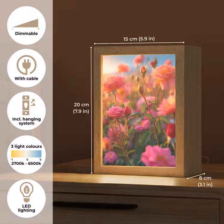 Bloemen - Rozen - Natuur - Roze - Bloem Light Box met kabel (Tafellamp) klein -USP_EN