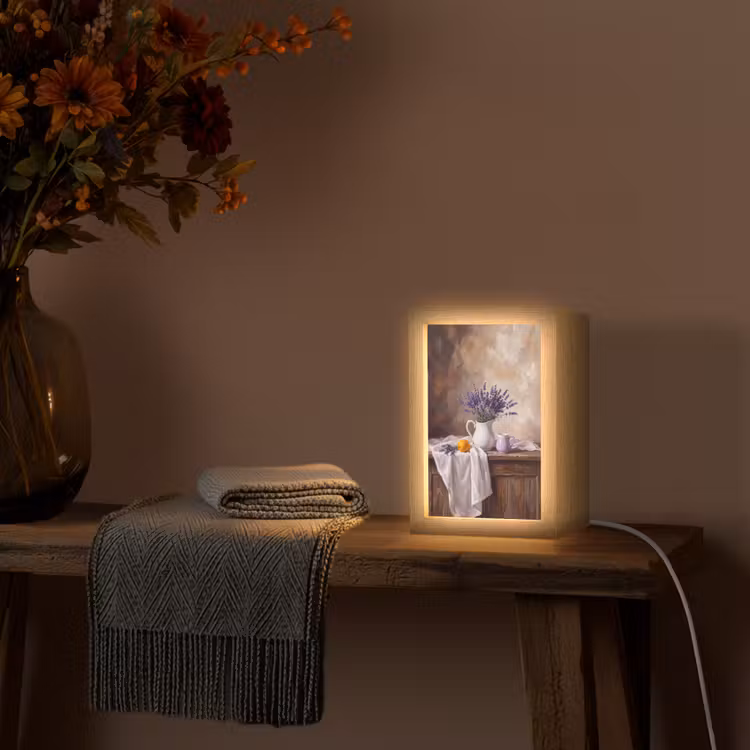 Table Lamp - Flowers - Still Life - Purple - Bloemen - Stilleven - Paars Light Box met kabel (Tafellamp) klein