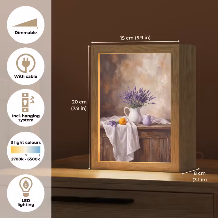 Table Lamp - Flowers - Still Life - Purple - Bloemen - Stilleven - Paars Light Box met kabel (Tafellamp) klein