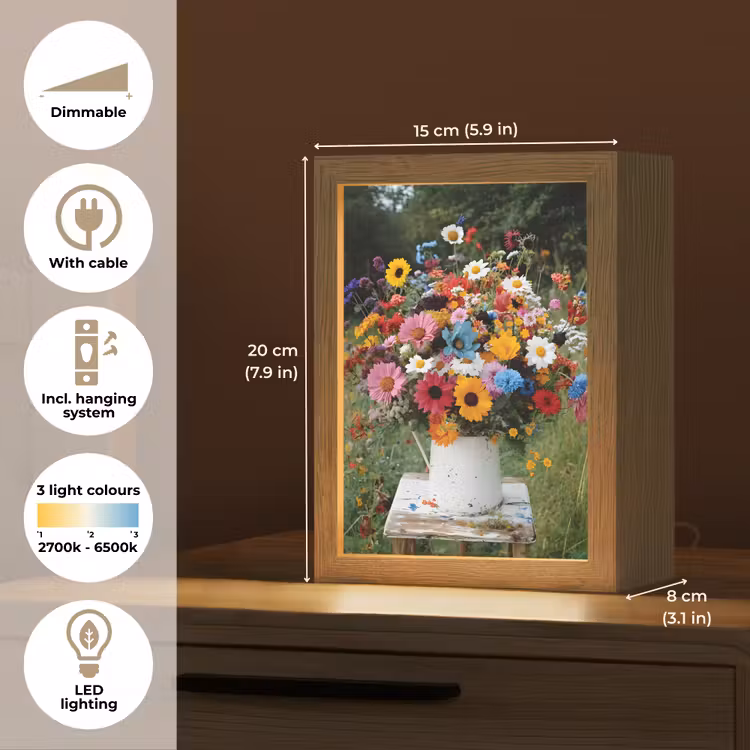 Bloemen - Krukje - Gieter - Veld Light Box met kabel (Tafellamp) klein -USP_EN