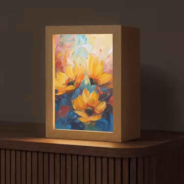 Bloemen - Zonnebloemen - Kunst - Geel Light Box met kabel (Tafellamp) klein -z3d_website