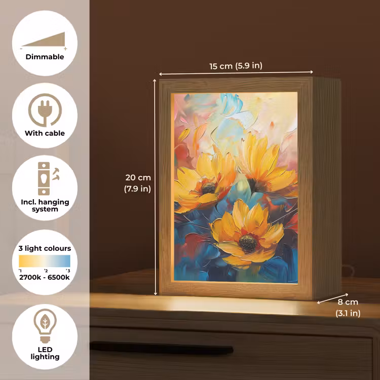 Bloemen - Zonnebloemen - Kunst - Geel Light Box met kabel (Tafellamp) klein -USP_EN