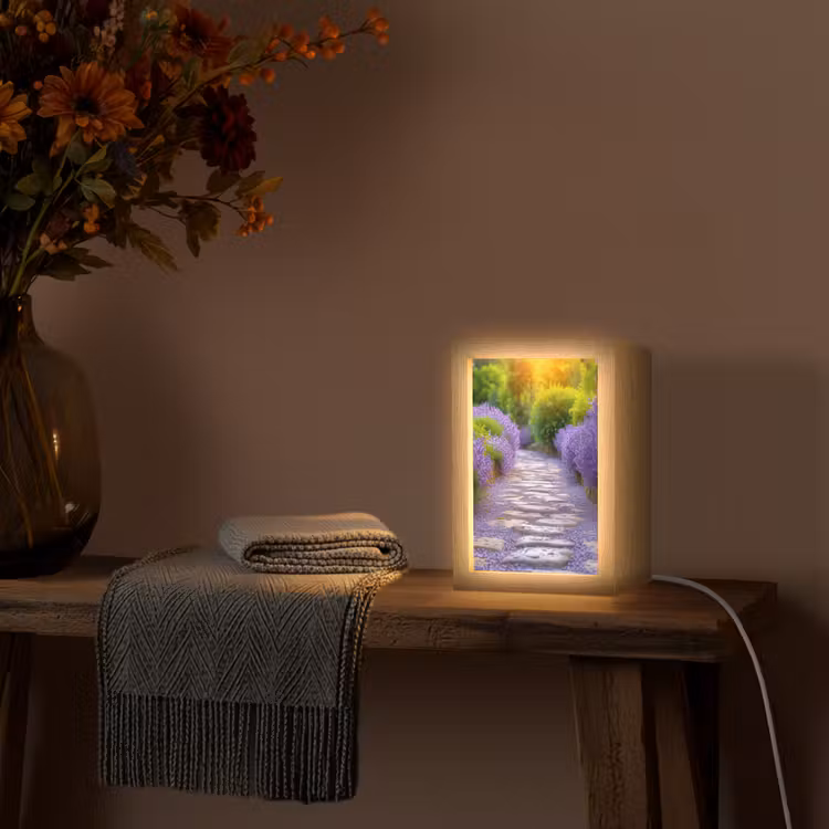 Bloemen - Pad - lavendel - Tuin Light Box met kabel (Tafellamp) klein -sfeer4