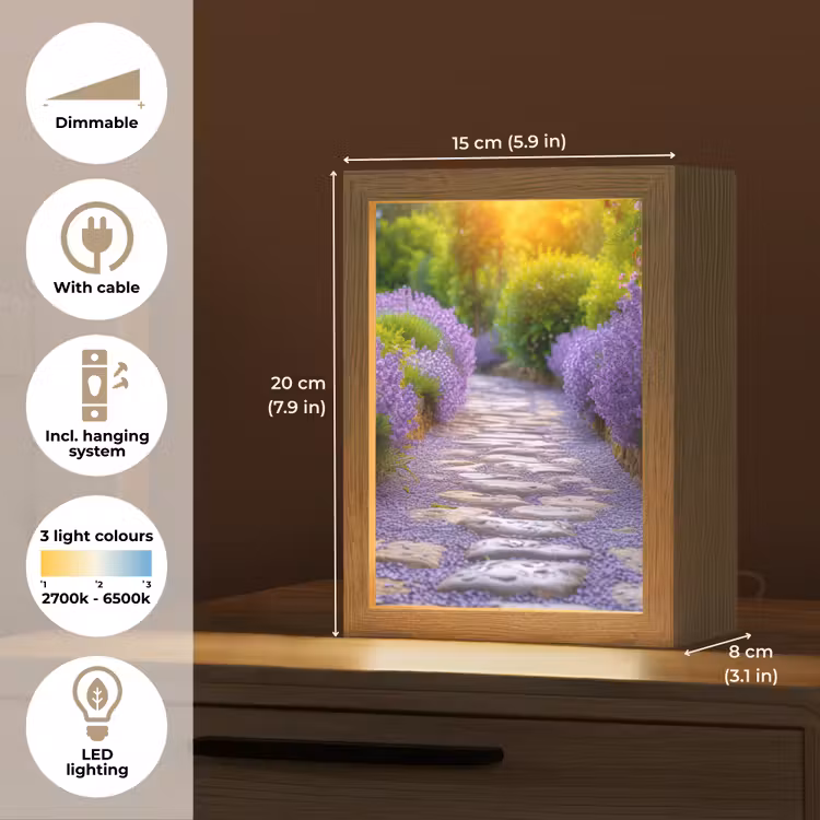 Bloemen - Pad - lavendel - Tuin Light Box met kabel (Tafellamp) klein -USP_EN