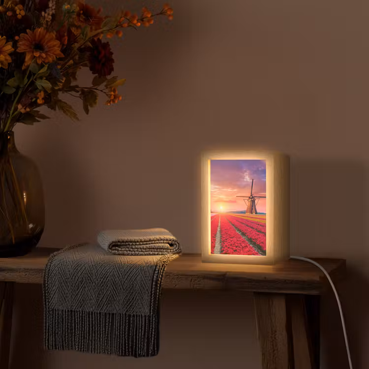 Bloemen - Tulpen - Bloemenveld - Molens - Holland Light Box met kabel (Tafellamp) klein -sfeer4