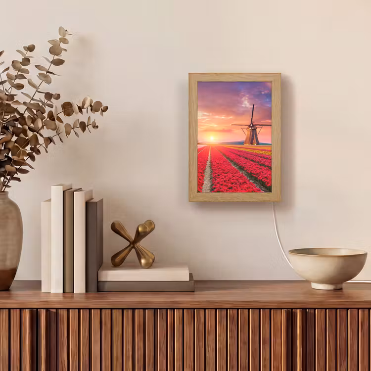 Bloemen - Tulpen - Bloemenveld - Molens - Holland Light Box met kabel (Tafellamp) klein -sfeer2