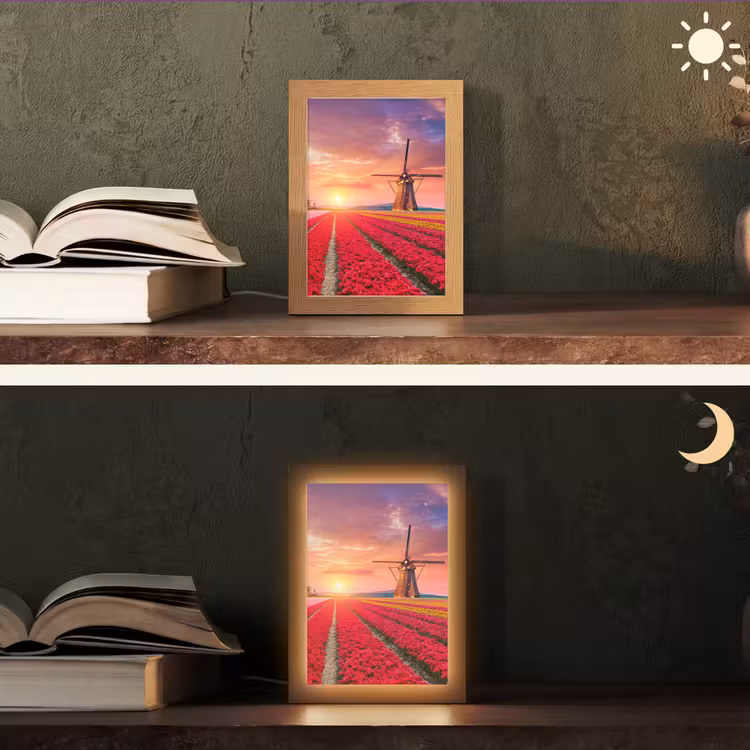 Bloemen - Tulpen - Bloemenveld - Molens - Holland Light Box met kabel (Tafellamp) klein -sfeer3