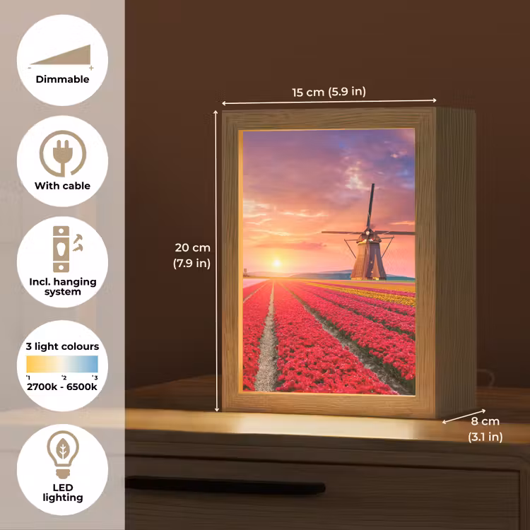 Bloemen - Tulpen - Bloemenveld - Molens - Holland Light Box met kabel (Tafellamp) klein -USP_EN