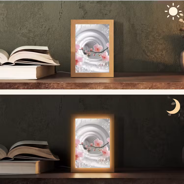 Bloemen - Tunnel - Abstact - 3D effect Light Box met kabel (Tafellamp) klein -sfeer3