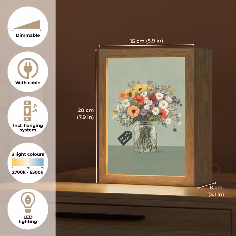 Bloemen - Vaas - Kaartje Light Box met kabel (Tafellamp) klein -USP_EN
