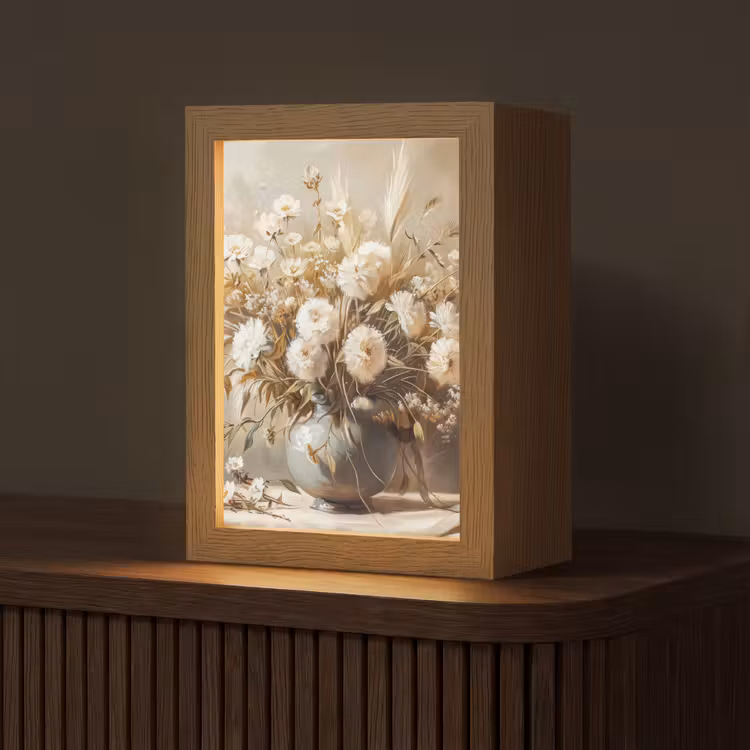 Bloemen - Vaas - Stilleven - Beige Light Box met kabel (Tafellamp) klein -z3d_website