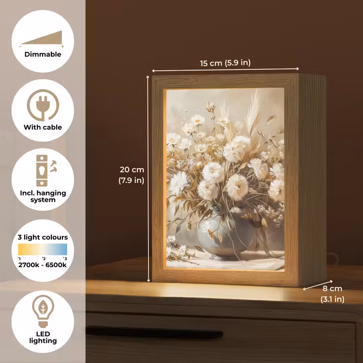 Bloemen - Vaas - Stilleven - Beige Light Box met kabel (Tafellamp) klein -USP_EN