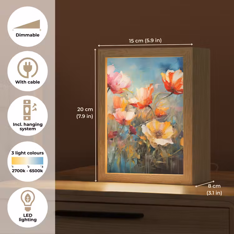 Bloemen - Watercolor - Kunst - Botanisch - Natuur Light Box met kabel (Tafellamp) klein -USP_EN