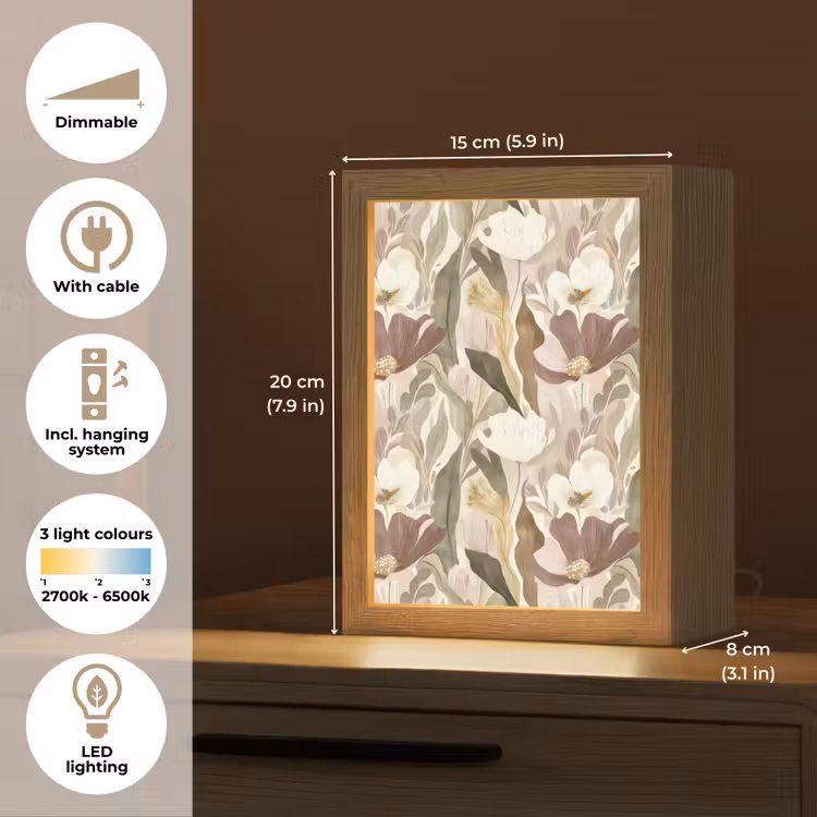 Bloemen - Aquarel - Kleurrijk Light Box met kabel (Tafellamp) klein 925 -USP_EN