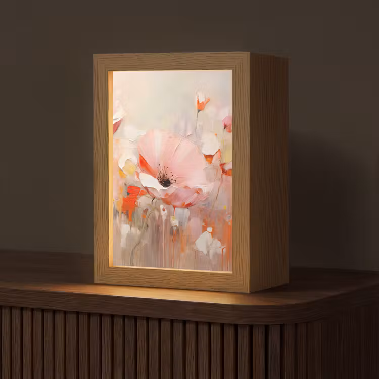 Bloemen - Watercolor - Roze - Abstract - Kunst Light Box met kabel (Tafellamp) klein -z3d_website